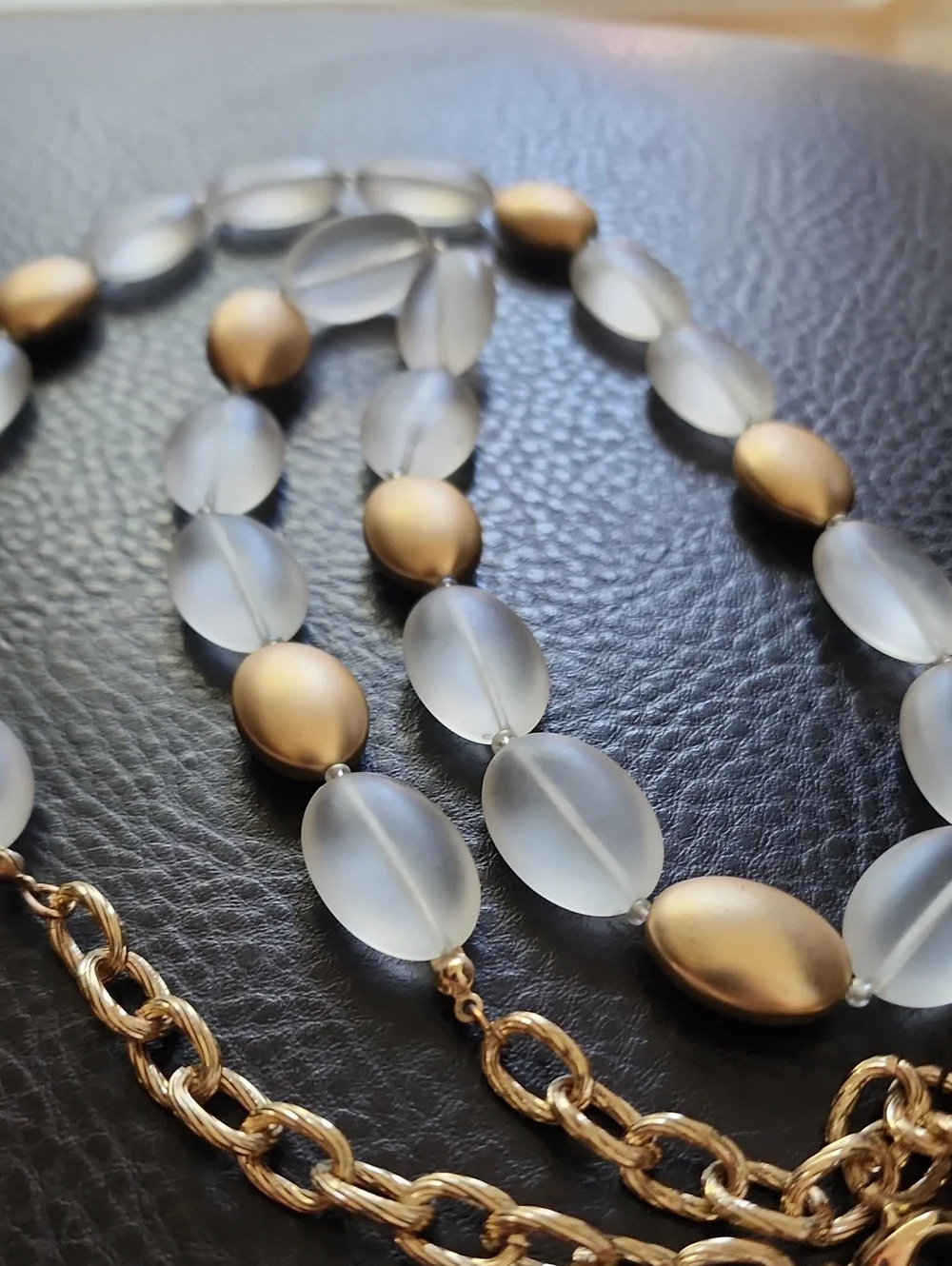 Gold and Frosted Bead Avon Women's Necklace - Elegant Beaded Chain